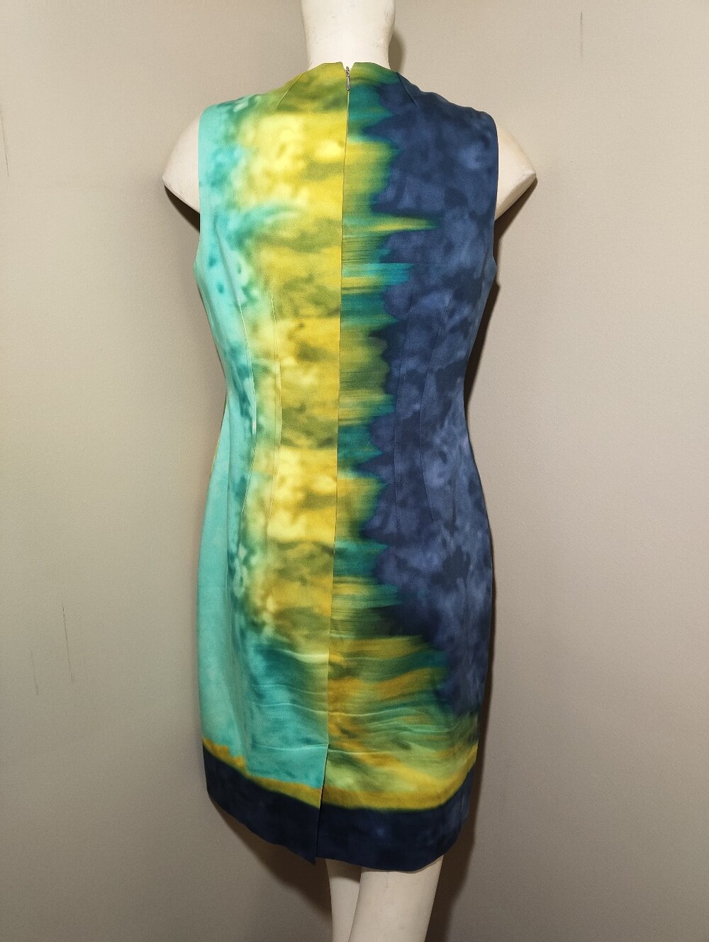 Elie Tahari Colorblock Sheath Dress Watercolor Print Sleeveless Cotton Blend 10 - Picture 8 of 16